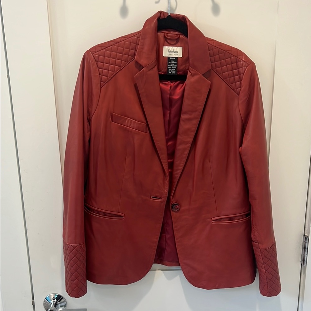 Neiman Marcus Quilted Red Leather Jacket